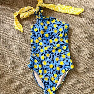 Summersalt Diane Von Furstenberg One Shoulder Bow Swimsuit -Yellow Floral Sz. 6